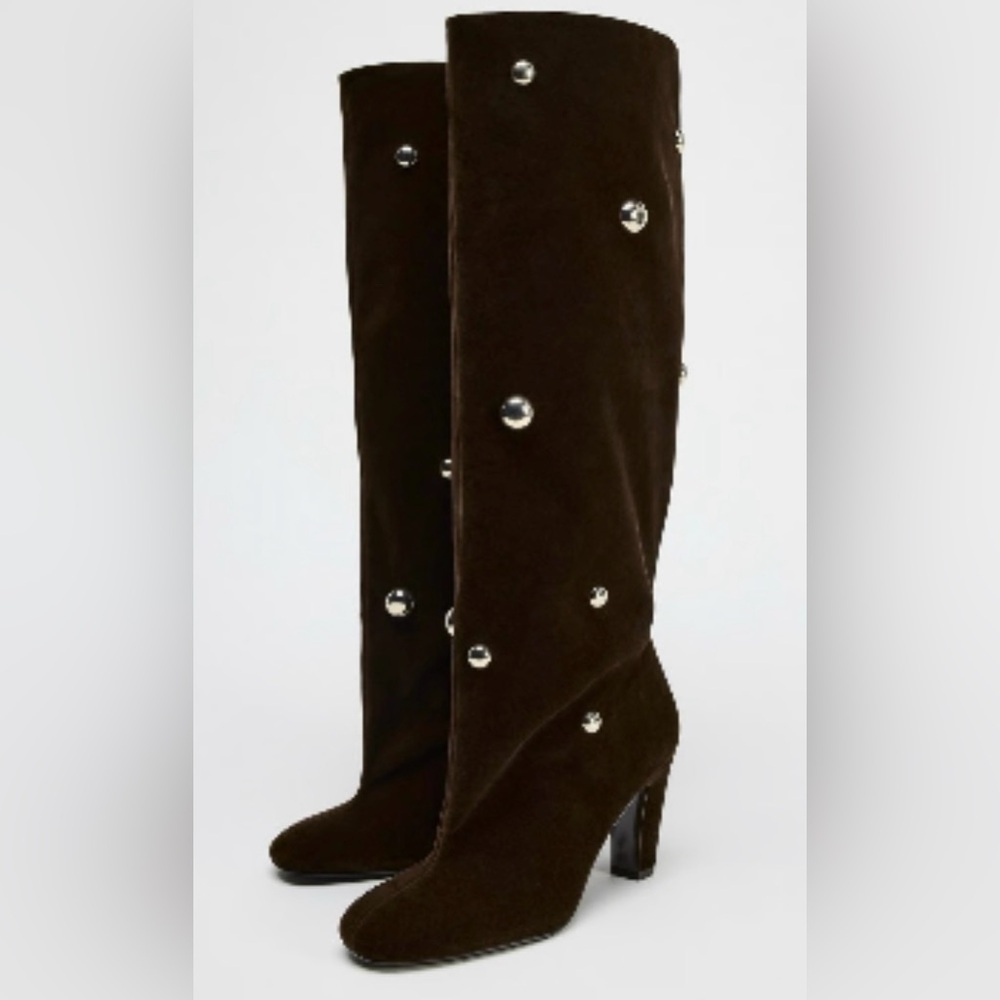 NWT - VELVET LOOK STUDDED BOOTS - 7.5